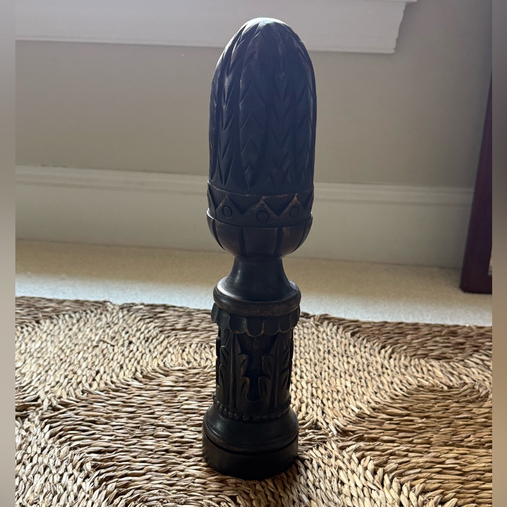 Vintage Carved Artichoke Architectural Finial Accent Dark Brown Wood